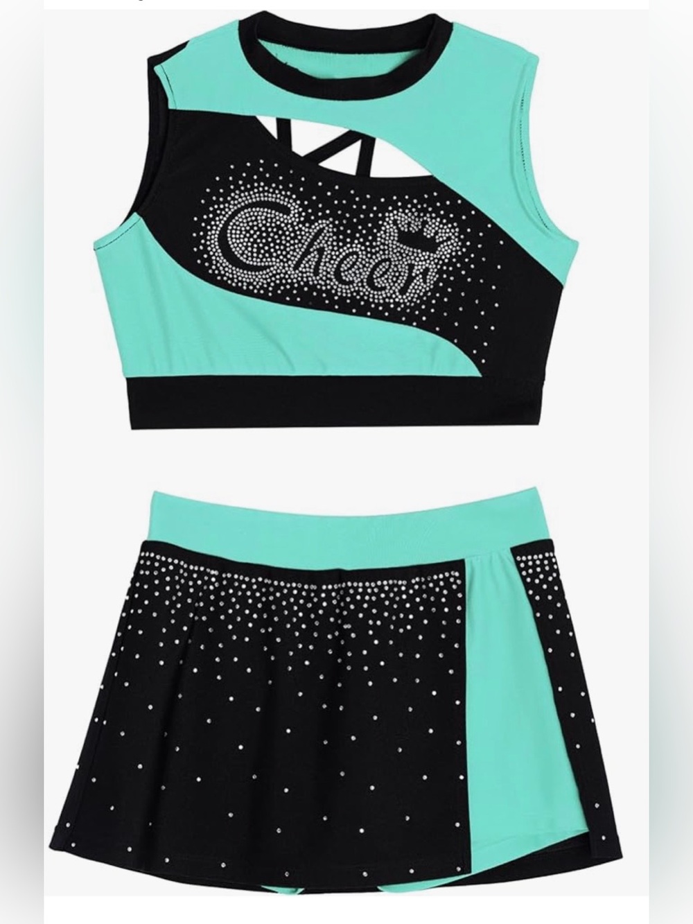 New 2 Piece Cheerleading Uniform Outfit Sleeveless Crop Top w/ Skirt cheer sz 8